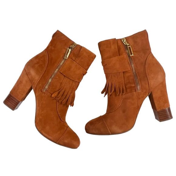 BCBGirls Inkie’s Brown Suede Fringe Roper Style Ankle Boots Side Zip Round Toe - Picture 4 of 14